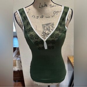 Elegant Green Lace Trim Women's Top